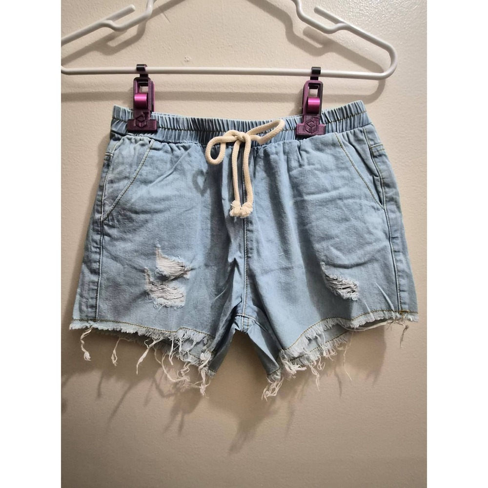Hayden Girls XL NWT Distressed Denim Shorts Light Wash Elastic Waist Drawstring